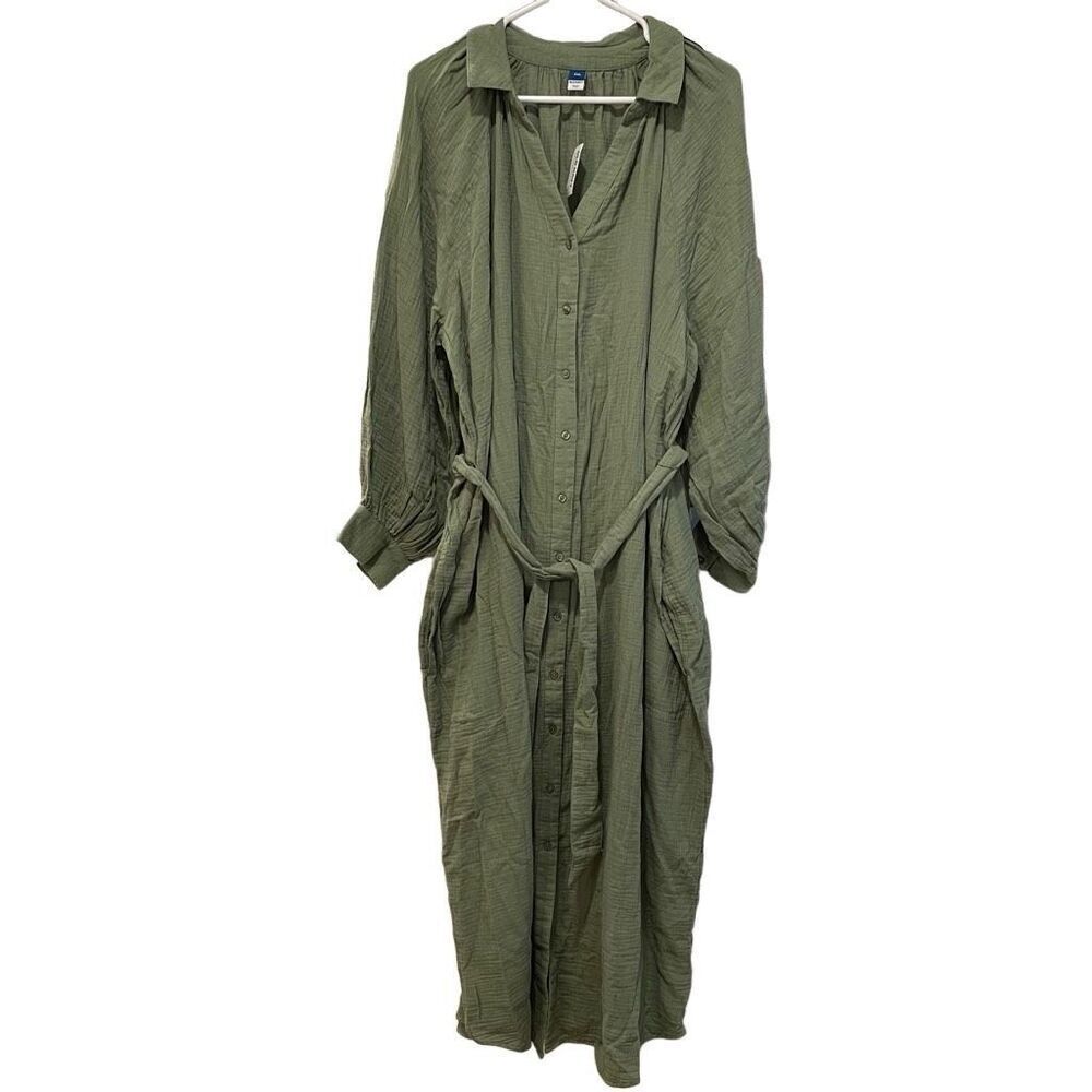 Old Navy Womens Long Sleeve Waist Defined Midi Dress XXL Sage Green Lagom